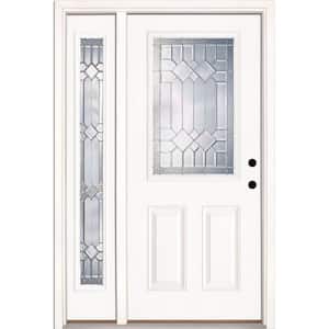 50.5 in. x 81.625 in. Mission Pointe Zinc 1/2 Lite Unfinished Smooth Left-Hand Fiberglass Prehung Front Door w/Sidelite