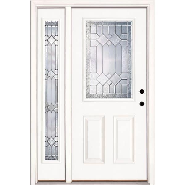 Feather River Doors 50.5 in. x 81.625 in. Mission Pointe Zinc 1/2 Lite Unfinished Smooth Left-Hand Fiberglass Prehung Front Door w/Sidelite