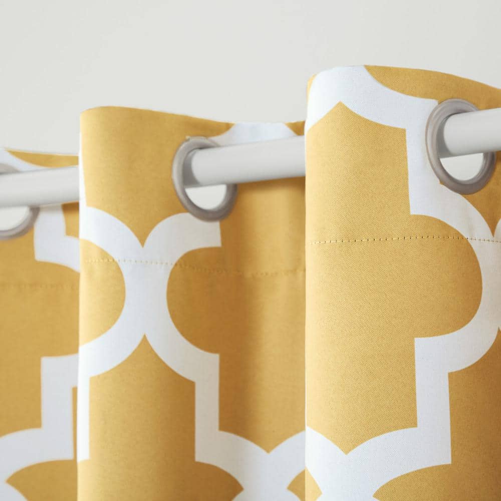 TOWN & COUNTRY EVERYDAY Ironwork Geo Trellis Sateen Indoor Curtains, Room Darkening Blackout, Grommet Top, Energy Efficient, 2-Pack Set, 52"x84", Sundress Yellow
