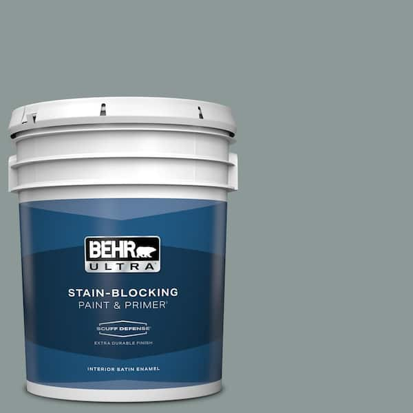 BEHR ULTRA 5 gal. #ECC-61-3 Evening Fog Extra Durable Satin Enamel Interior Paint & Primer