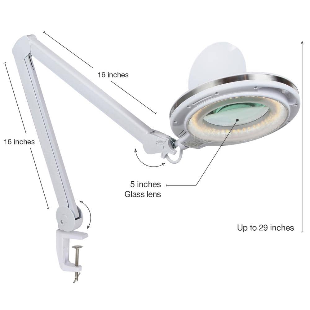 White Adjustable Swing Arm LED Magnifying Desk Lamp