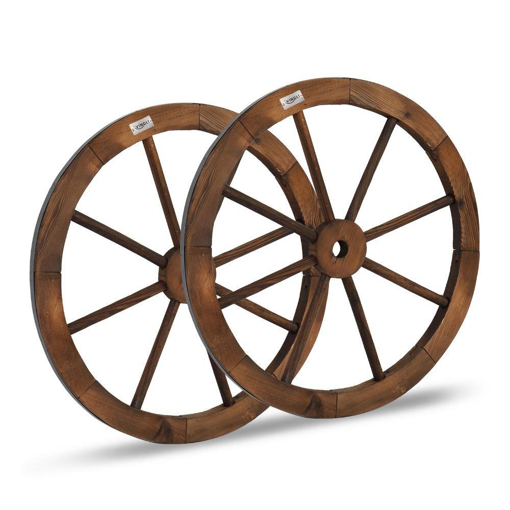 Vintage 24" Brown Fir Wood Wagon Wheel Set