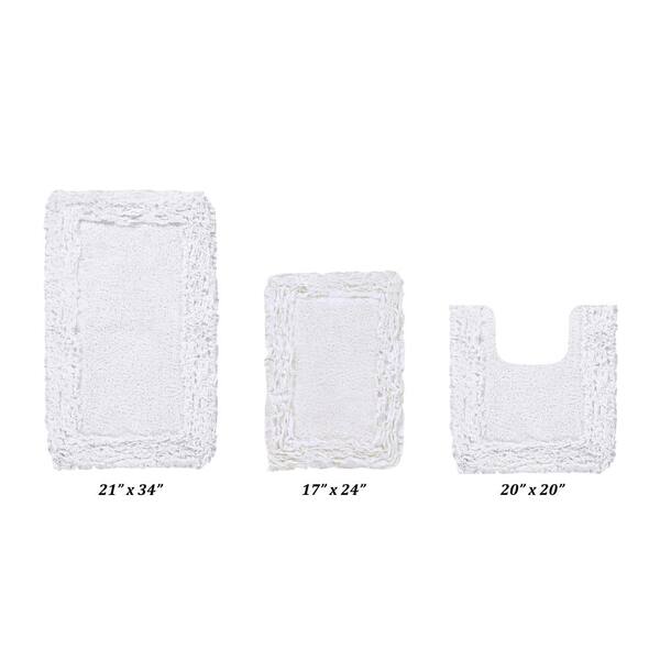 Better Trends Shaggy Border Collection 3 Piece White 100% Cotton Bath Rug Set - (17" x 24" : 20" x 20" : 21" x 34")