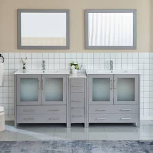 Brescia 84 in. W x 18 in. D x 36 in. H Bathroom Vanity in Grey with Double Basin Top in White Ceramic and Mirrors