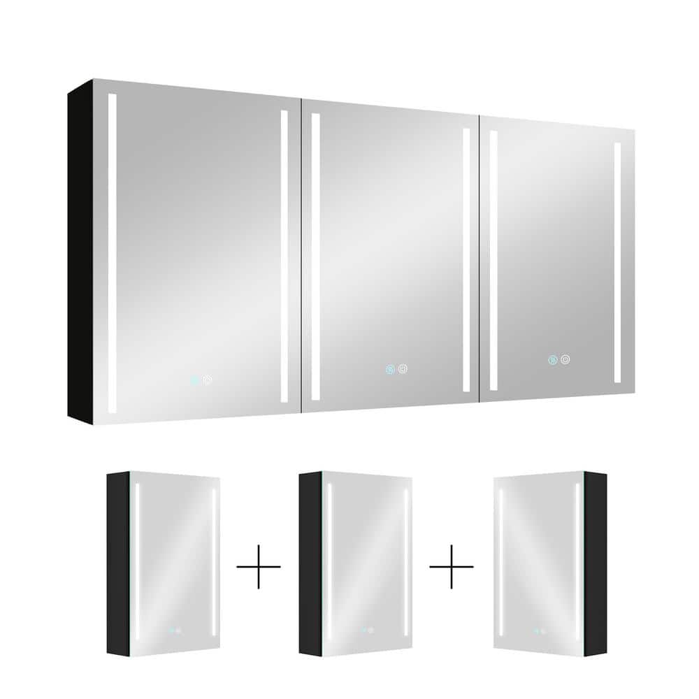 30 in. W x 60 in. H Black Rectangular LED Anti-Fog Aluminum Medicine Cabine