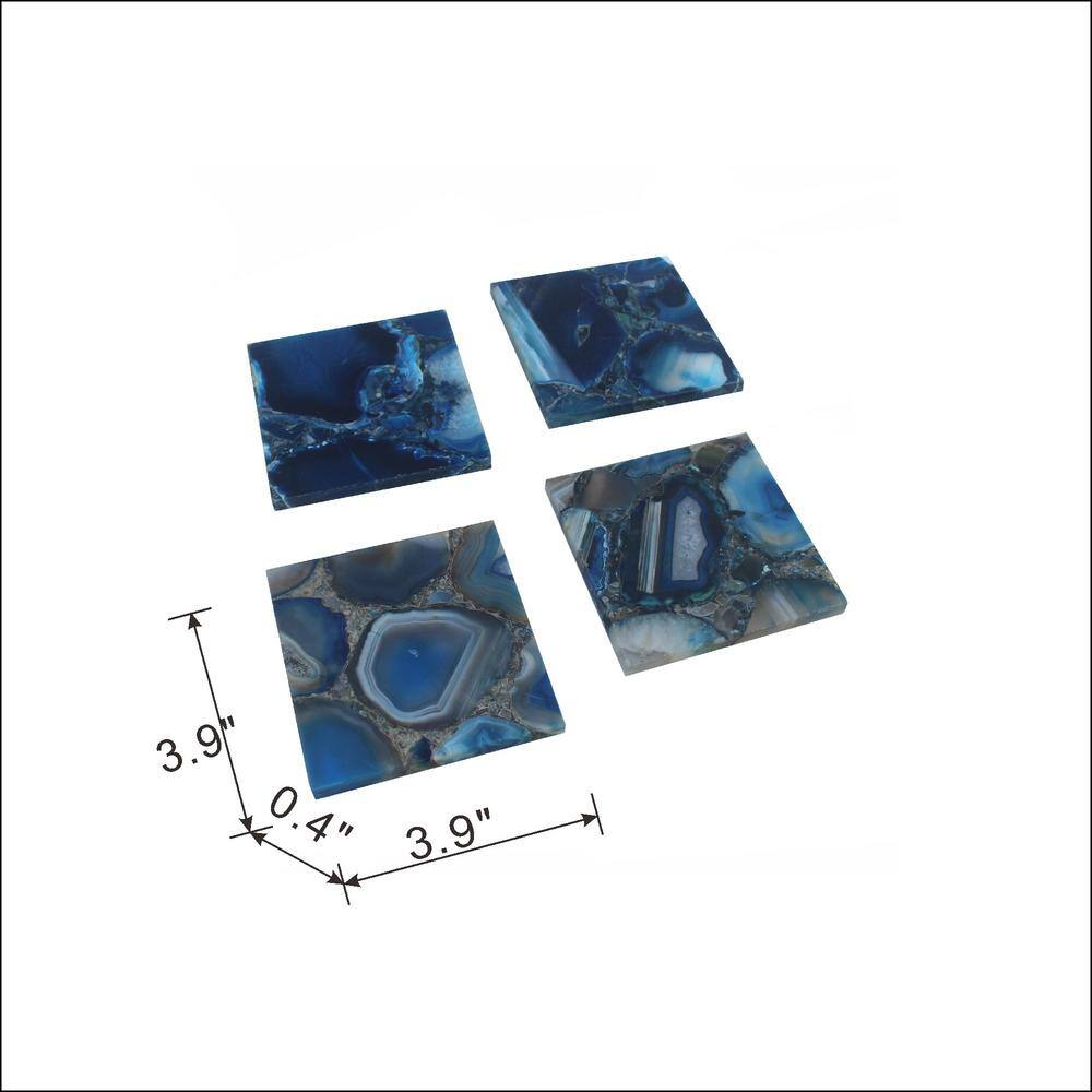 Blue Agate Stone Square Coasters - Set of 4