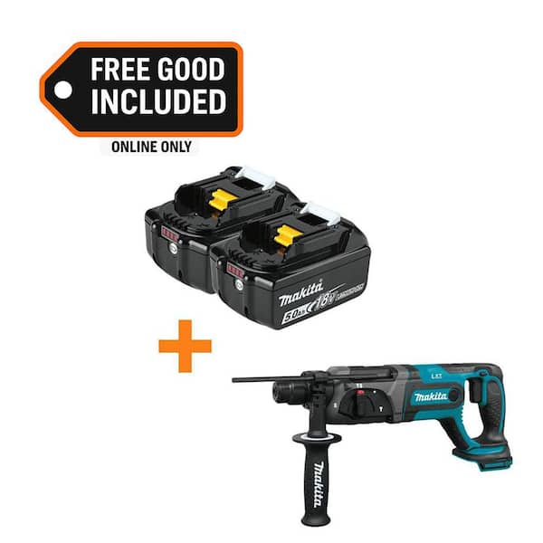 18V LXT Lithium-Ion Battery Pack 5.0 Ah with LED Charge Level (2-Pack) with 18V LXT 7/8 in. SDS-Plus Rotary Hammer Drill