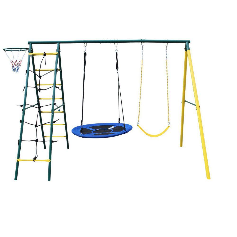 Bon Furni Metal Green Outdoor Swing Playset with Climbing