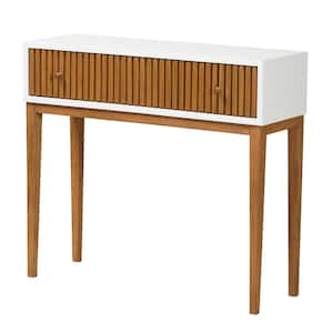 Odile 35.4 in. Natural Brown and White Rectangle Wood Top Console Table