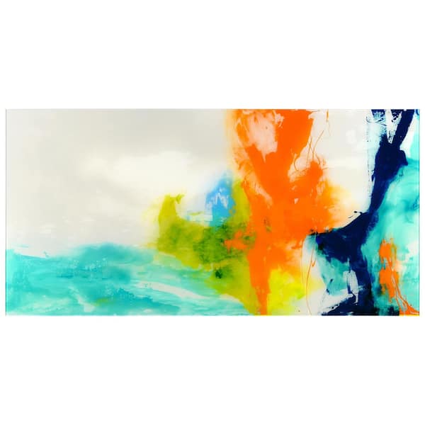 24 in. x 48 in."Tidal Abstract 1" Frameless Free Floating Tempered Glass Panel Graphic Art
