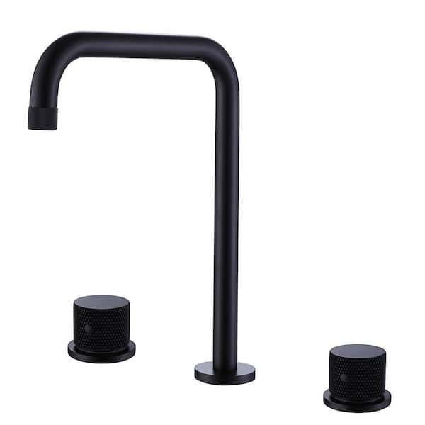 AIMADI 8 in. Widespread Double Handle Bathroom Faucet Modern 3-Hole Brass Bathroom Basin Faucets in Matte Black