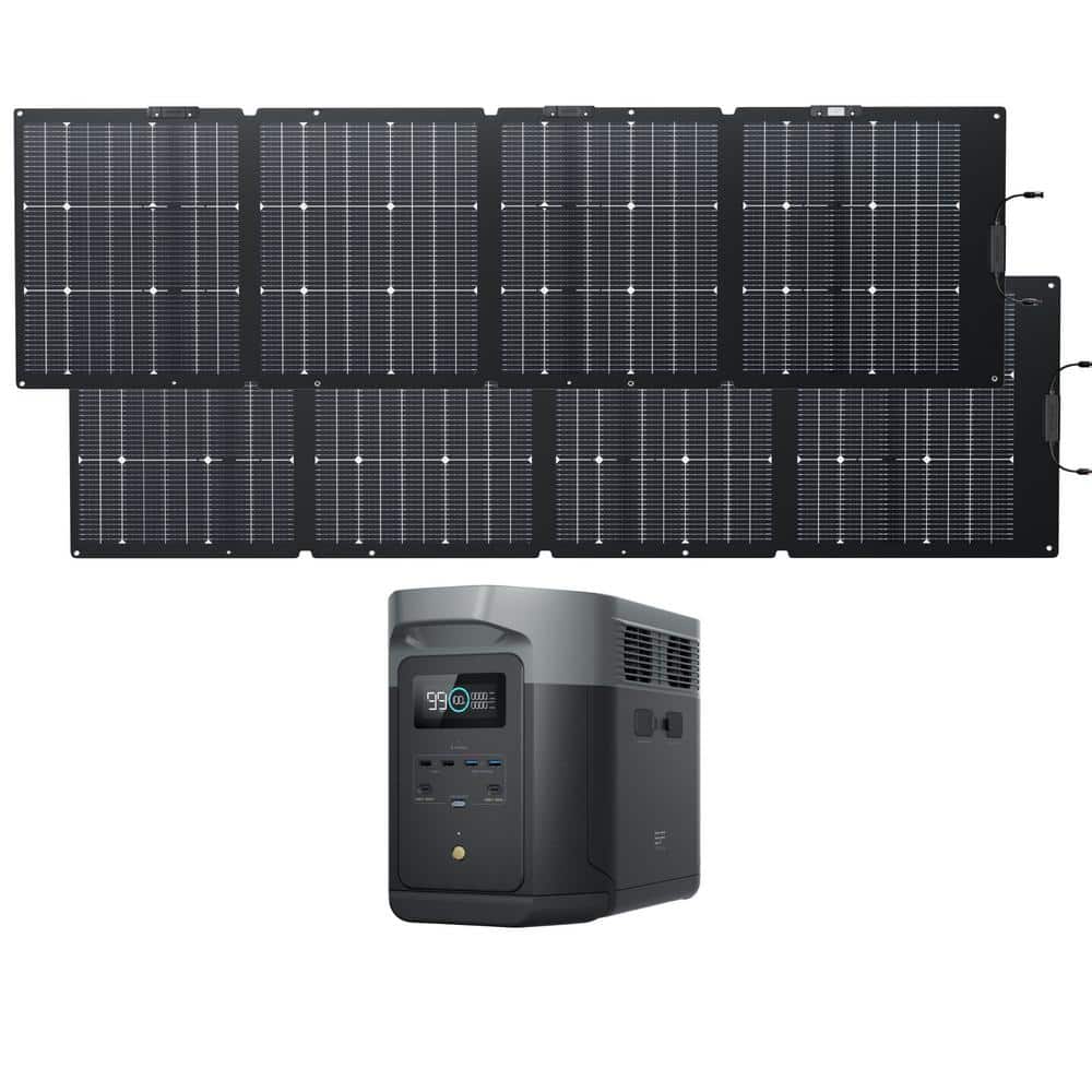 Solar Generator DELTA 2 Max with 2PCS TOPCon 160W Solar Panel, 2400W Output