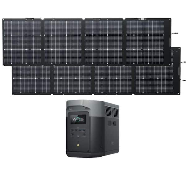 Solar Generator DELTA 2 Max with 2PCS TOPCon 160W Solar Panel, 2400W Output, 2048Wh LFP Power Station for Home Backup