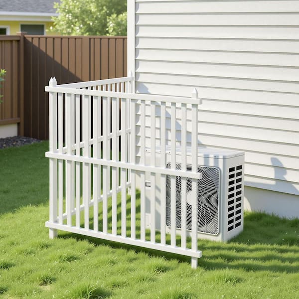 2 Panels Outdoor Privacy Screen, 48 x 48 in. Air Conditioner Fence with 19.7 in. Ground Stakes,Strip Vinyl Privacy Fence