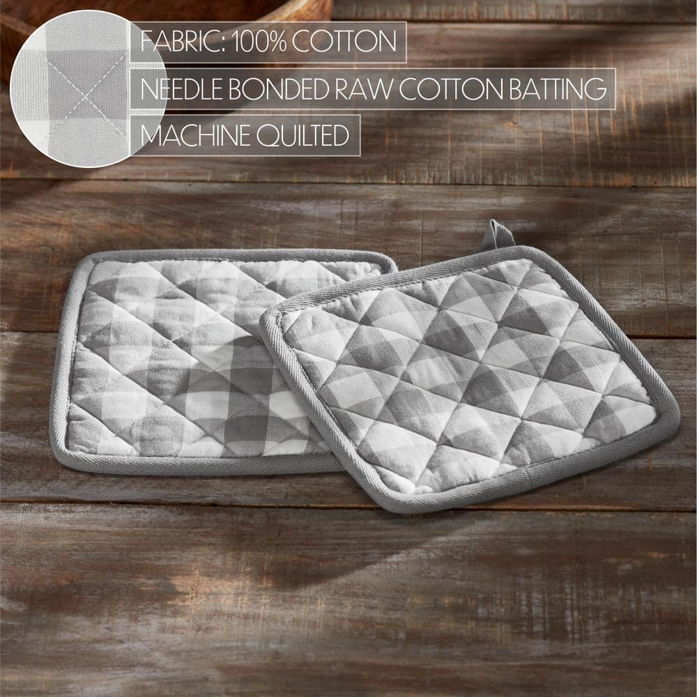 Annie Gray and White Cotton Buffalo Check Pot Holder Set