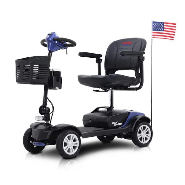 Outdoor 4-Wheel Compact Electric Scooter With 300 W Motor, Smart Electromagnetic Brake, With Cup Holder And Flag, Blue