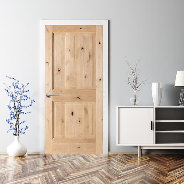 DIY 30 in. x 80 in. Knotty Alder Right-Hand Sq.Top VG Unfinished Wood Single Interior Door Kit Plus Quick Assemble Jamb