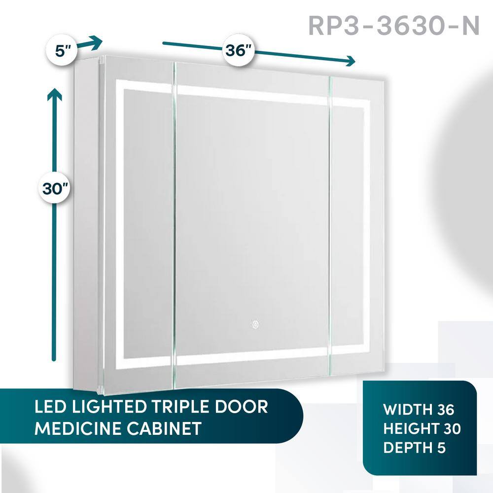 Royale Plus 36" Brushed Aluminum LED Medicine Cabinet with Defogger