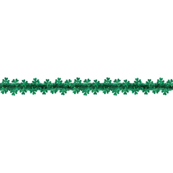 Amscan 2 in. x 20 ft. St. Patrick's Day Green Tinsel Shamrock Garland