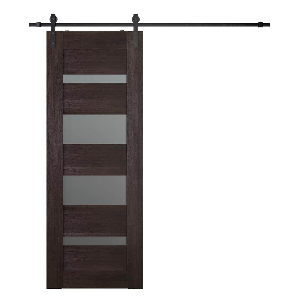 Vona 07-01 36 in. x 84 in. 4-Lite Frosted Glass Veralinga Oak Wood Composite Sliding Barn Door with Hardware Kit price history on PriceWatchPro
