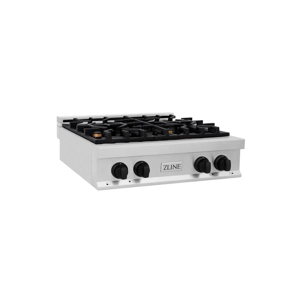 Autograph Edition 30 in. 4 Burner Front Control Gas Cooktop with Matte Black Knobs in Stainless Steel