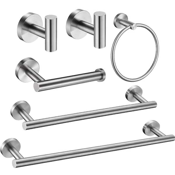 ruiling Porter 6-Piece Bath Hardware Set with Towel Ring Toilet Paper Holder Towel Hook and Towel Bar in Brushed Nickel