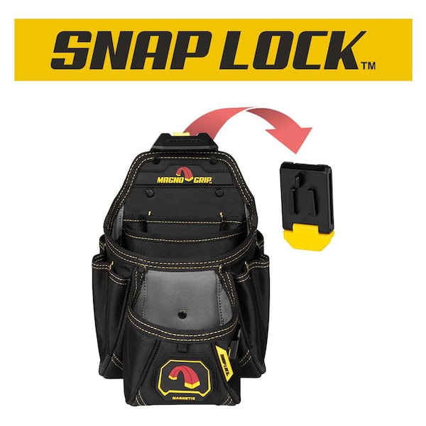 Snap Lock Contractor Tool Pouch with Magnetic Storage and Tape Measure Clip