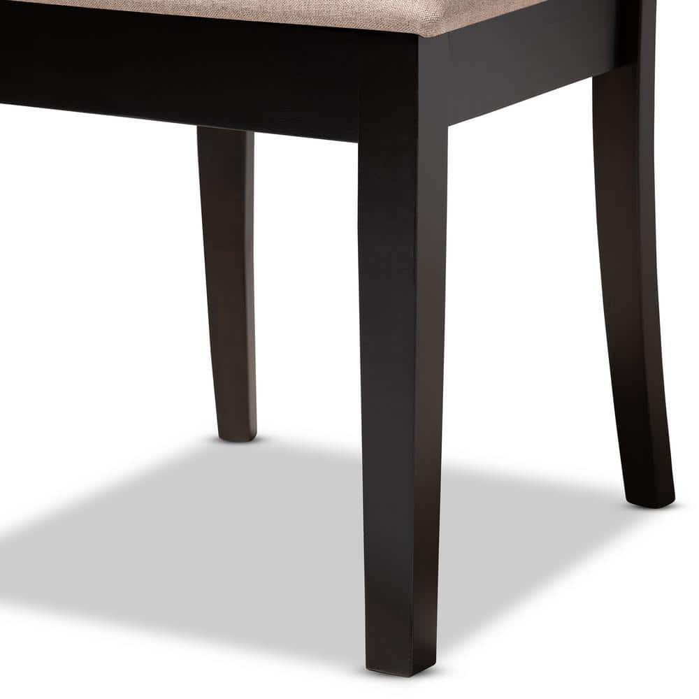 Minette Walnut Brown Wood & Sand Leather Upholstered Dining Chair