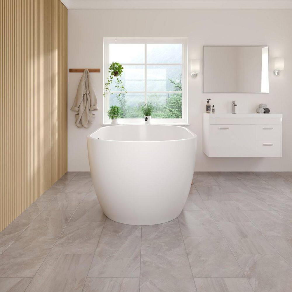 Opal Glossy White Acrylic Oval Freestanding Bathtub 55"