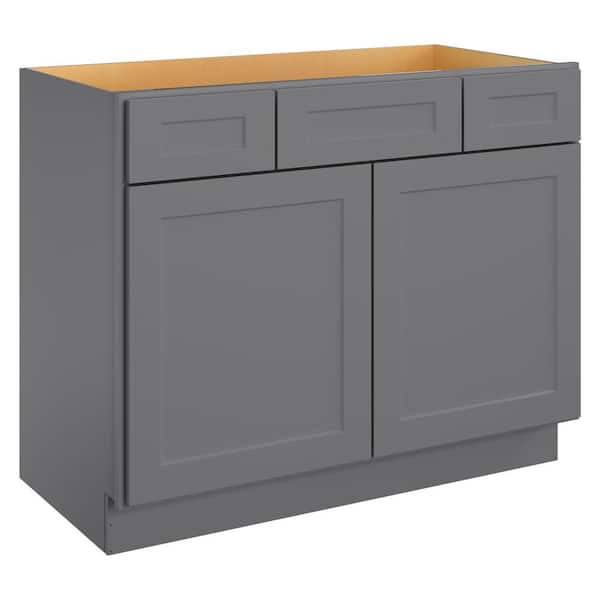 42 in. W x 21 in. D x 34.5 in. H in Shaker Grey Plywood Ready to Assemble Floor Vanity Sink Base Kitchen Cabinet