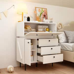 4-Drawer White Nightstands Side Table with Robot Shape and Metal Legs, 31.5 in. W x 15.7 in. D x 38.6 in. H