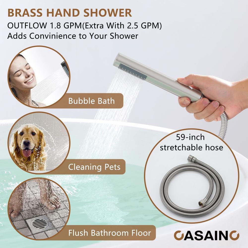 Brushed Nickel Freestanding Bathtub Faucet with Handshower