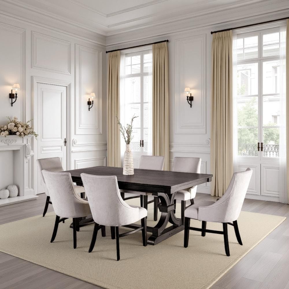 Benjara Luke Black and Beige Wood 41.3 in. Pedestal Dining