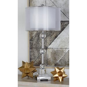 30 in. Silver Glass Task and Reading Table Lamp with Crystal Embellishments