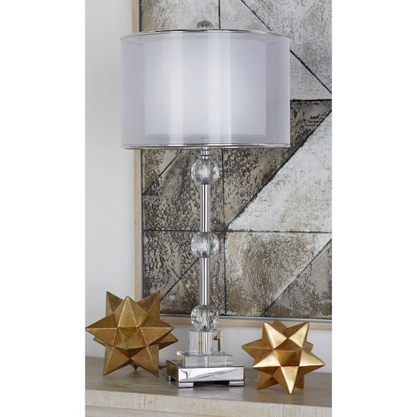 Litton Lane 30 in. Silver Glass Task and Reading Table Lamp with Crystal Embellishments