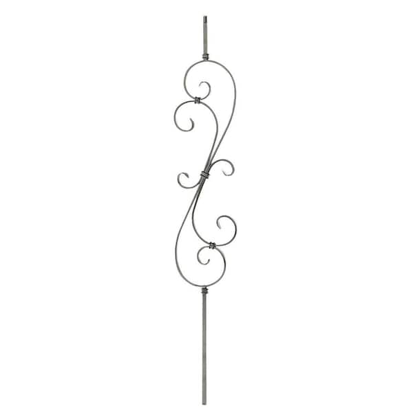 arteferro 44 in. x 7 9/32 in. 25 3/4 in. Double S-Scroll Warm Nickel Powder Coated Wrought Iron Metal Stair Baluster