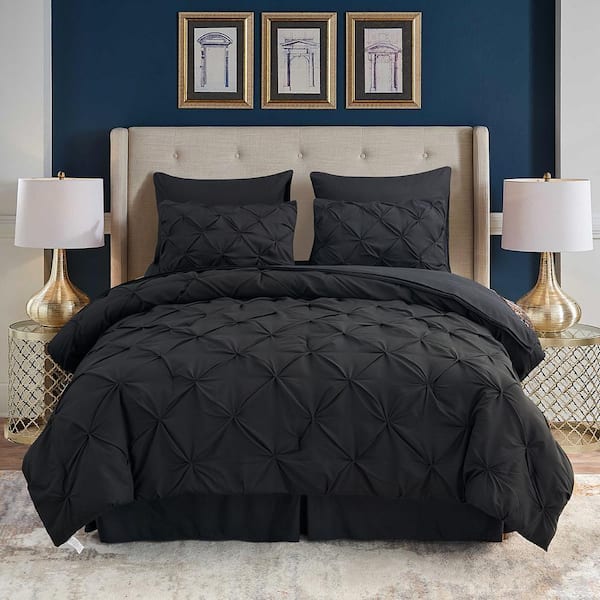 8-Piece Black Microfiber Pintuck King Comforter Set