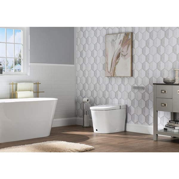 Elongated Electric Smart Bidet Toilet 1.28GPF in White with Auto Open/Close, Foot Sensor, Wider Seat, Auto/Backup Flush