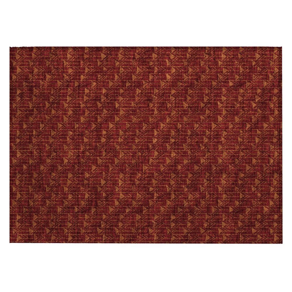 Burgundy Geometric Synthetic Flat Woven Rectangular Rug