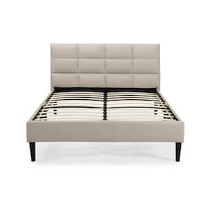 Joey Beige Full Upholstered Head and Footboard Euro Slats Bed