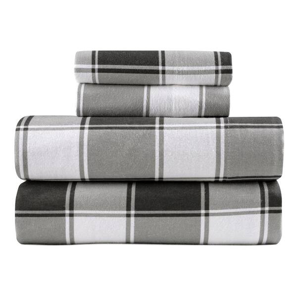 Kathy Ireland 3-Piece Gingham Plaid 100% Turkish Cotton Flannel Twin XL Sheet Set