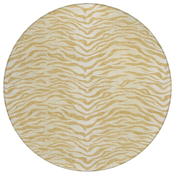 Chantille Machine Washable Indoor/Outdoor Abstract ACN2925 Gold 8 ft. x 8 ft. Round Rug