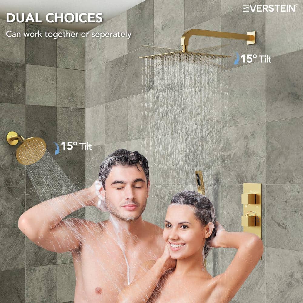 Brushed Gold Dual Shower System with Handheld and Rain Heads