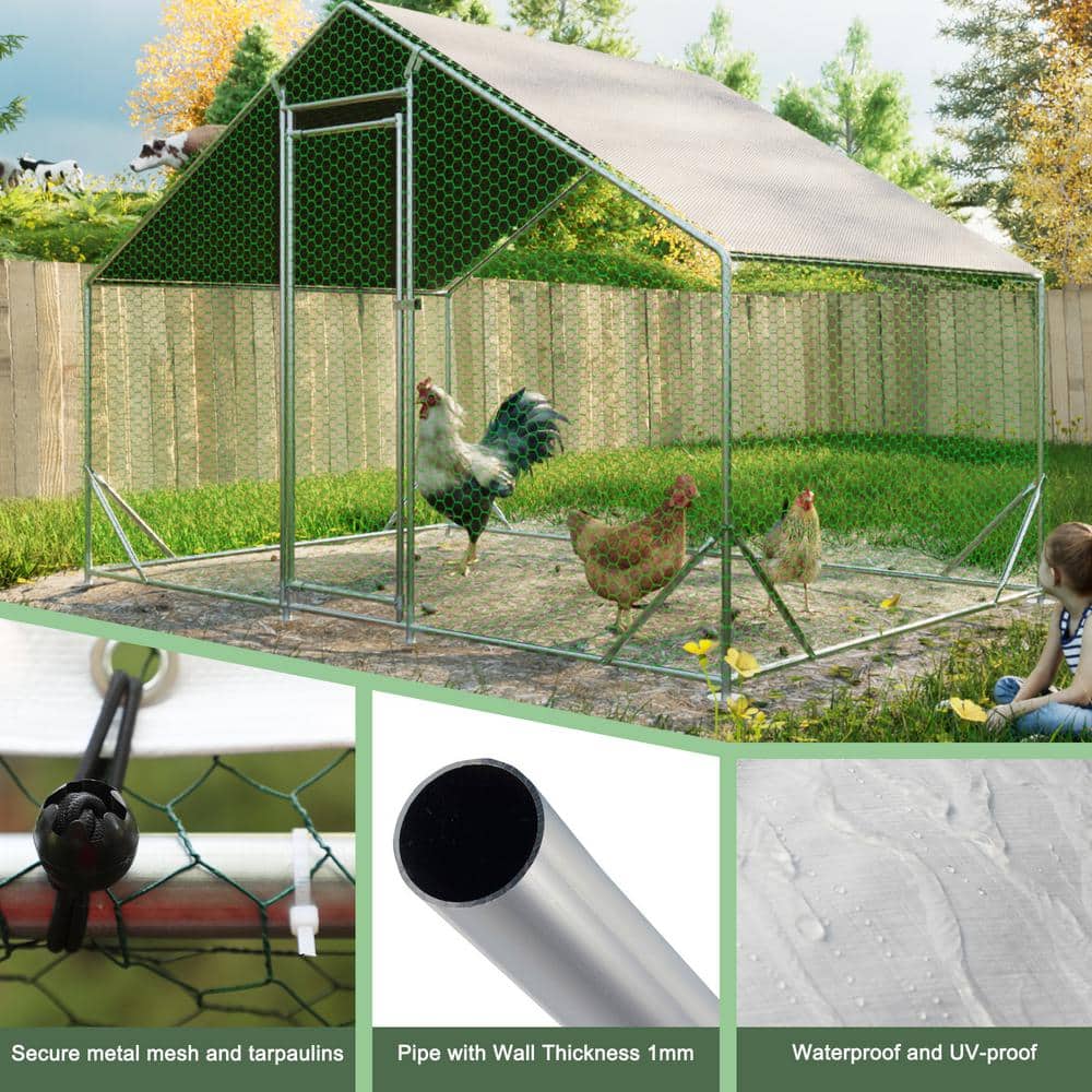 Large Galvanized Metal Chicken Coop with Waterproof Cover