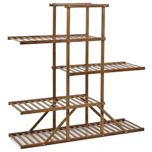 Brown Indoor/Outdoor Wood Plant Stand 10 Potted Plant Shelf Display Holder (5-Tier)
