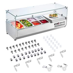 135W Refrigerated Prep Station, Countertop, Condiments, 304 Stainless Steel and PC Lid, Sandwich Table, Glass Guard, ETL