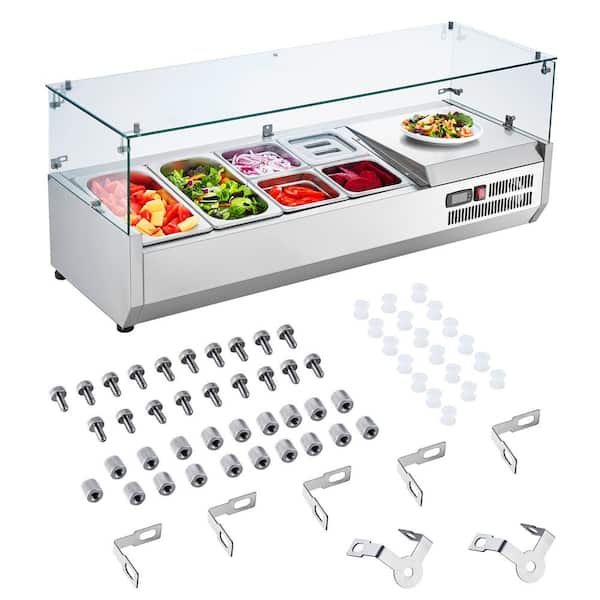 135W Refrigerated Prep Station, Countertop, Condiments, 304 Stainless Steel and PC Lid, Sandwich Table, Glass Guard, ETL