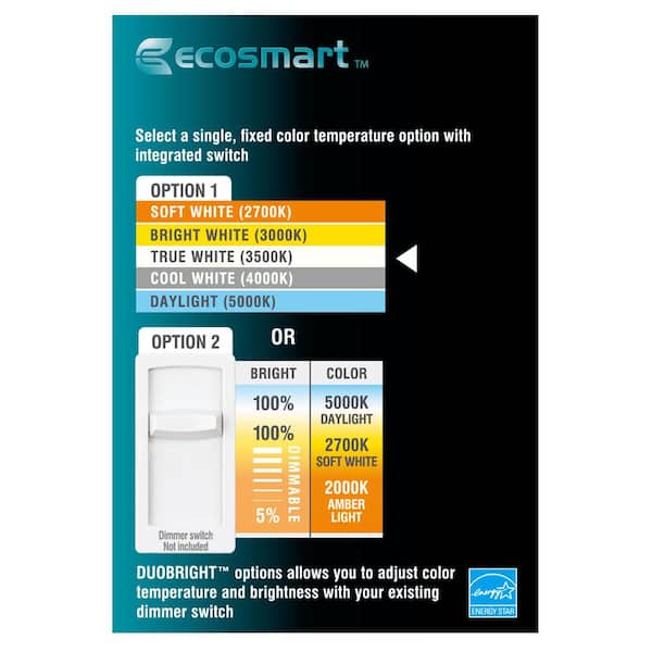 EcoSmart 100-Watt Equivalent BR30 CEC Dimmable LED Light Bulb with  Selectable Color Temperature Plus DuoBright (1-Pack) A20BR30100T2001 - The  Home Depot