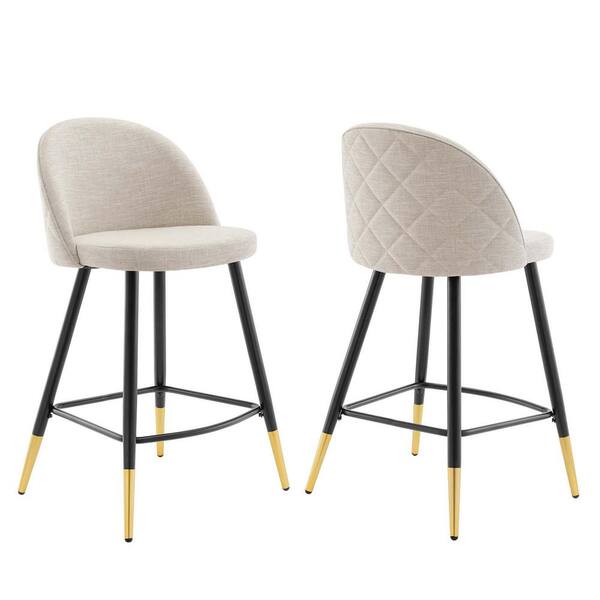 MODWAY Cordial 36.5 in. Beige Low Back Metal Frame Counter Stool with Fabric Seat (Set of 2)