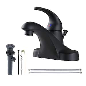 4 in. Centerset Single Handle Mid Arc Bathroom Faucet with Drain Kit in Matte Black